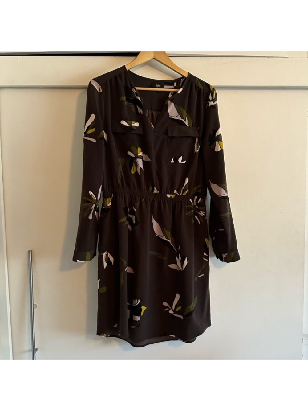 Mossimo Brown Floral Print Long Sleeve Dress Size L